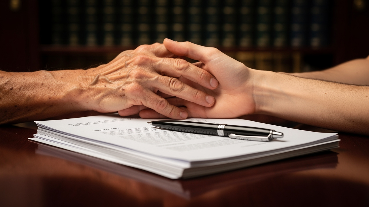Attorney and client reviewing will and trust documents together
