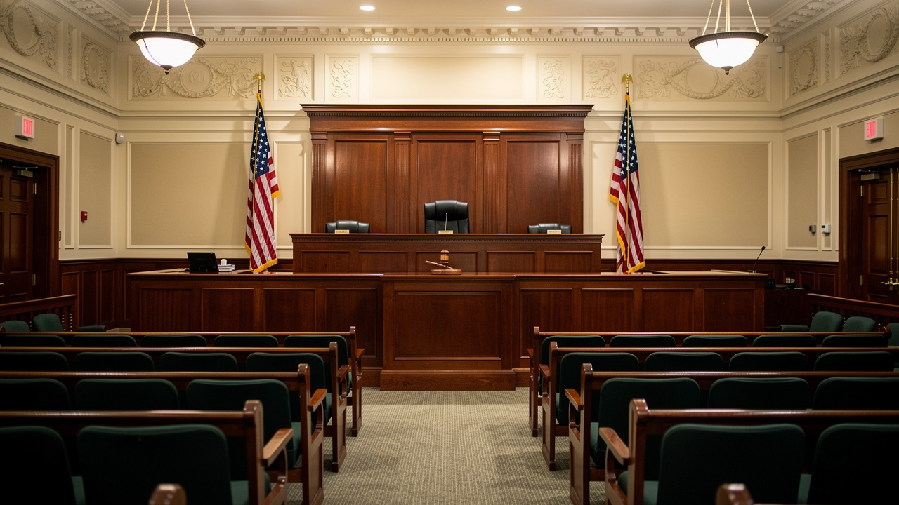 Formal courtroom interior representing guardianship legal proceedings