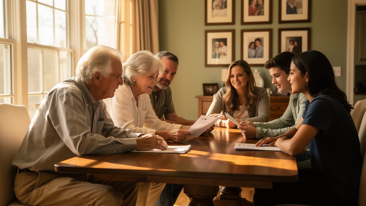 Multigenerational Illinois family discussing estate planning at home