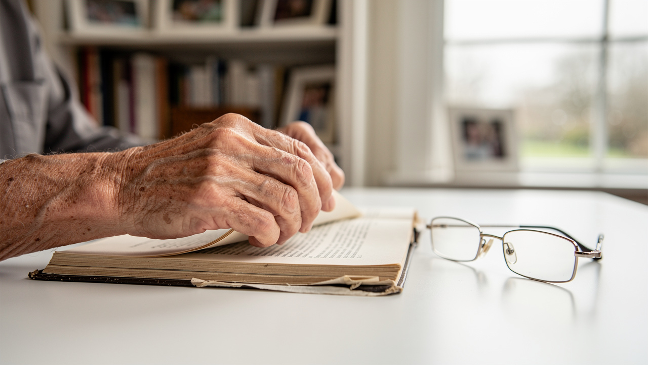 Illinois senior reviewing documents at home