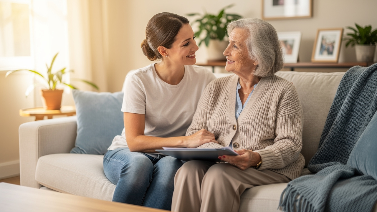 Adult daughter discussing healthcare decisions with mother