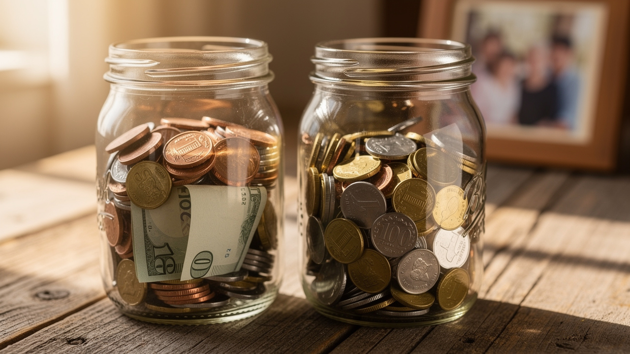 Two jars of coins representing different trust funding types
