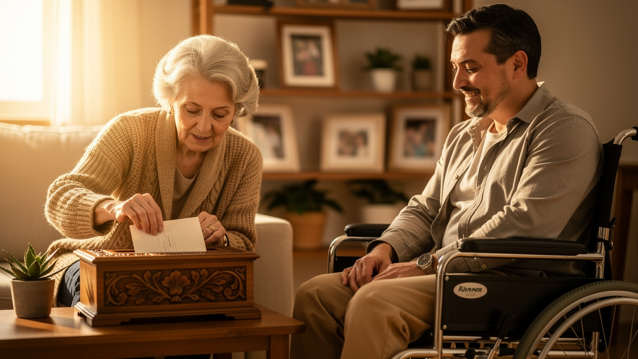 Grandmother securing inheritance documents for grandchild's future