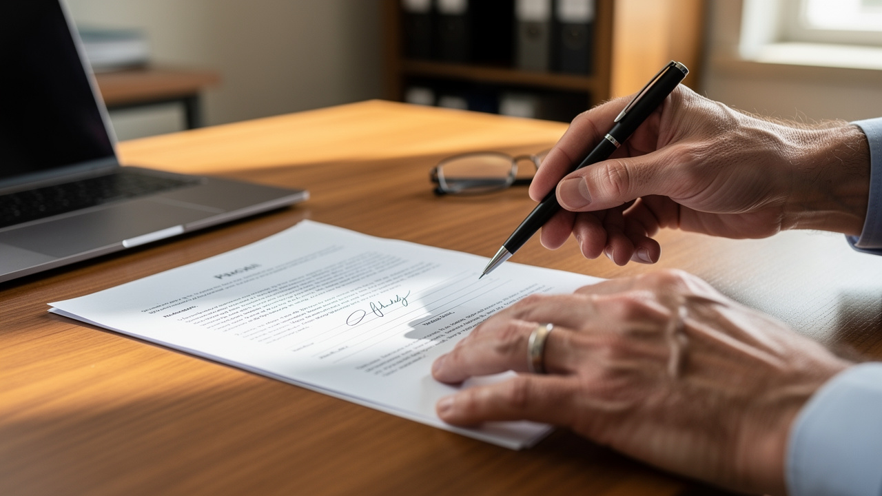 Young adult signing legal paperwork with guidance